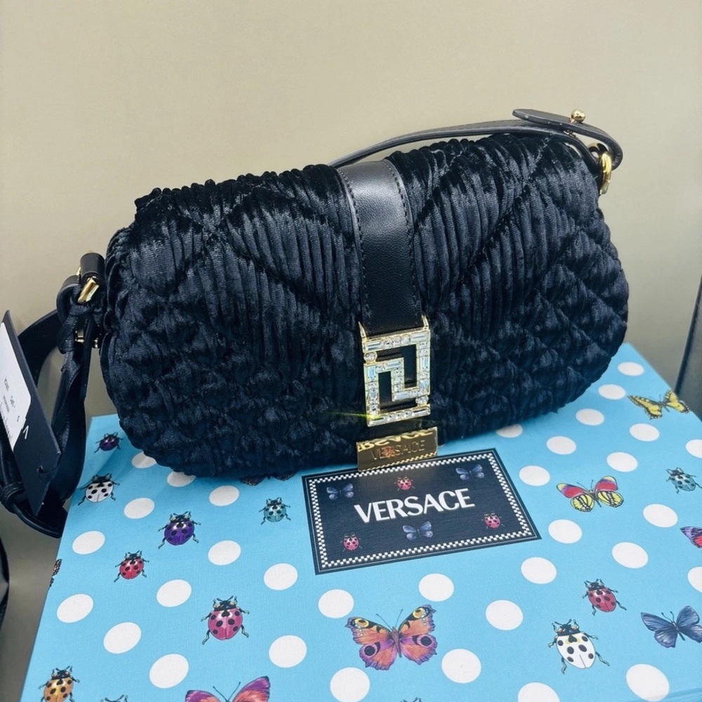Versace Bag Greca Goddess Shoulder  Mini Black Crystal Size Small  $1.850 NWT